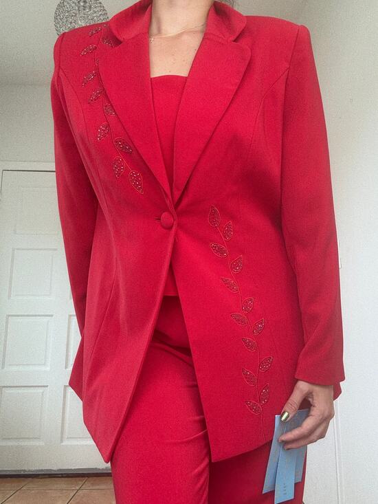 Jackets & Blazers - Faith Vintage Red Pant Suit Set Womens Size 14 Beaded Blazer Pants NWT